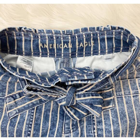 American Eagle Stretch Highest Waist Mom Paper Bag Shorts Striped 00 - Picture 10 of 13